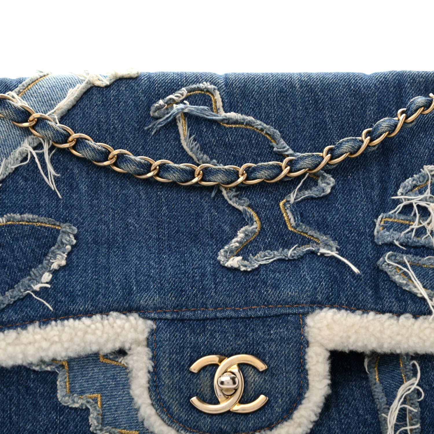 Chanel Denim Shearling Hieroglyph Flap Blue 10 of 13