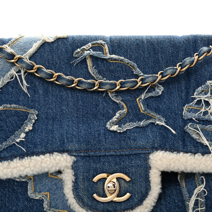 Chanel Denim Shearling Hieroglyph Flap Blue 10 of 13