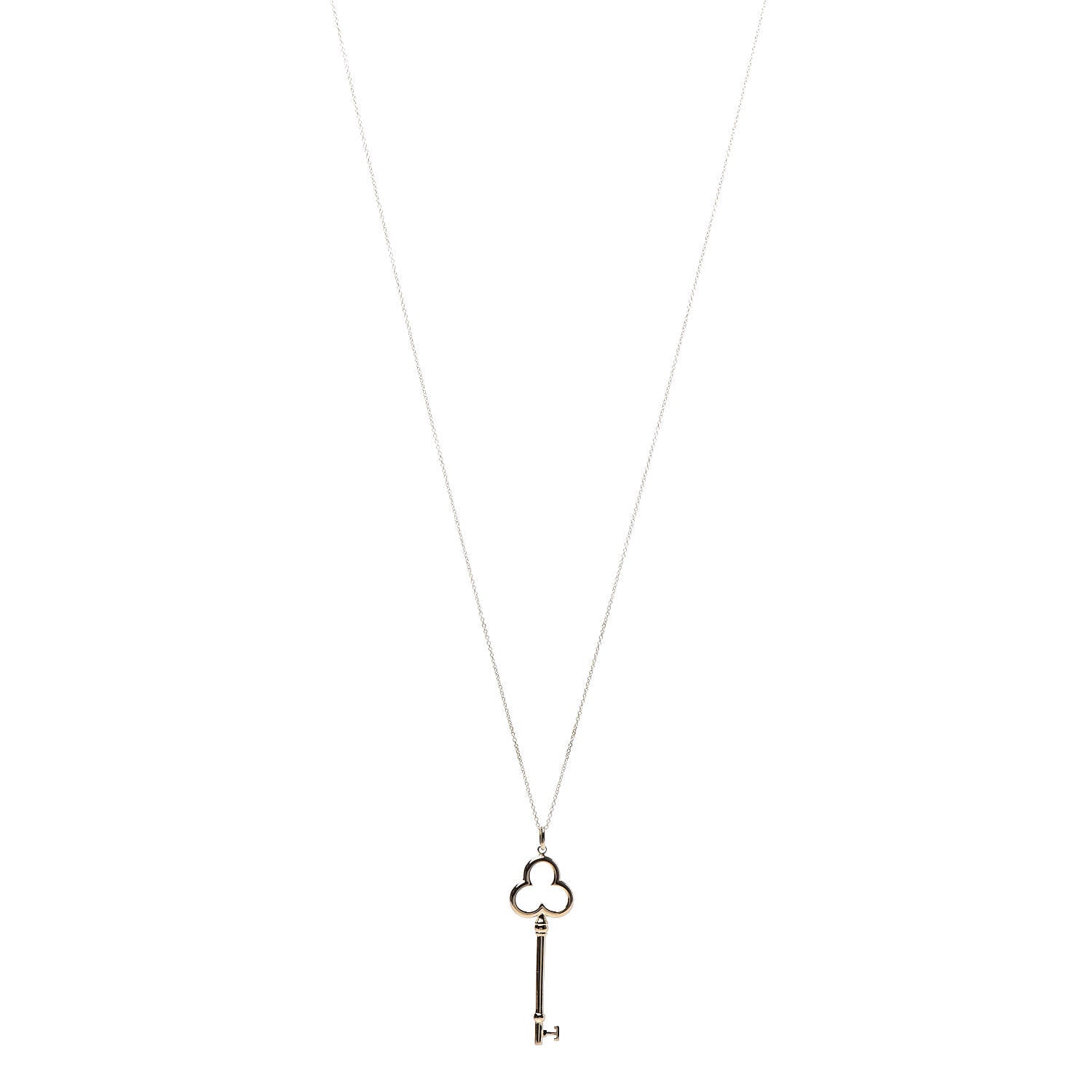 Tiffany 18K Yellow Gold Trefoil Key Pendant Necklace 1 of 5