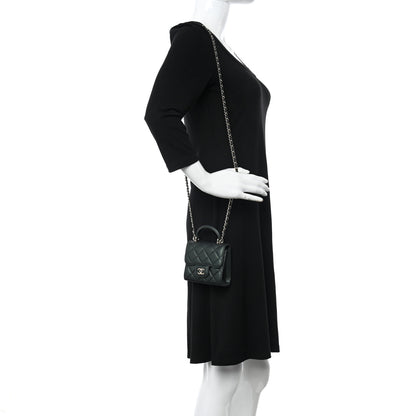 Chanel Iridescent Lambskin Quilted Top Handle Flap Clutch With Chain Dark Green 3 of 12