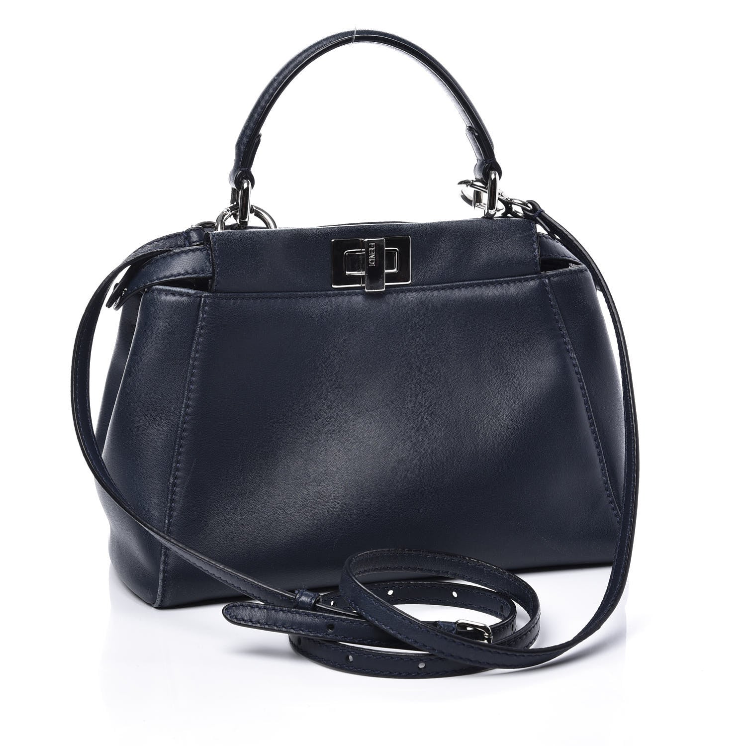 Fendi Nappa Mini Peekaboo Iconic Satchel Dark Blue 2 of 9