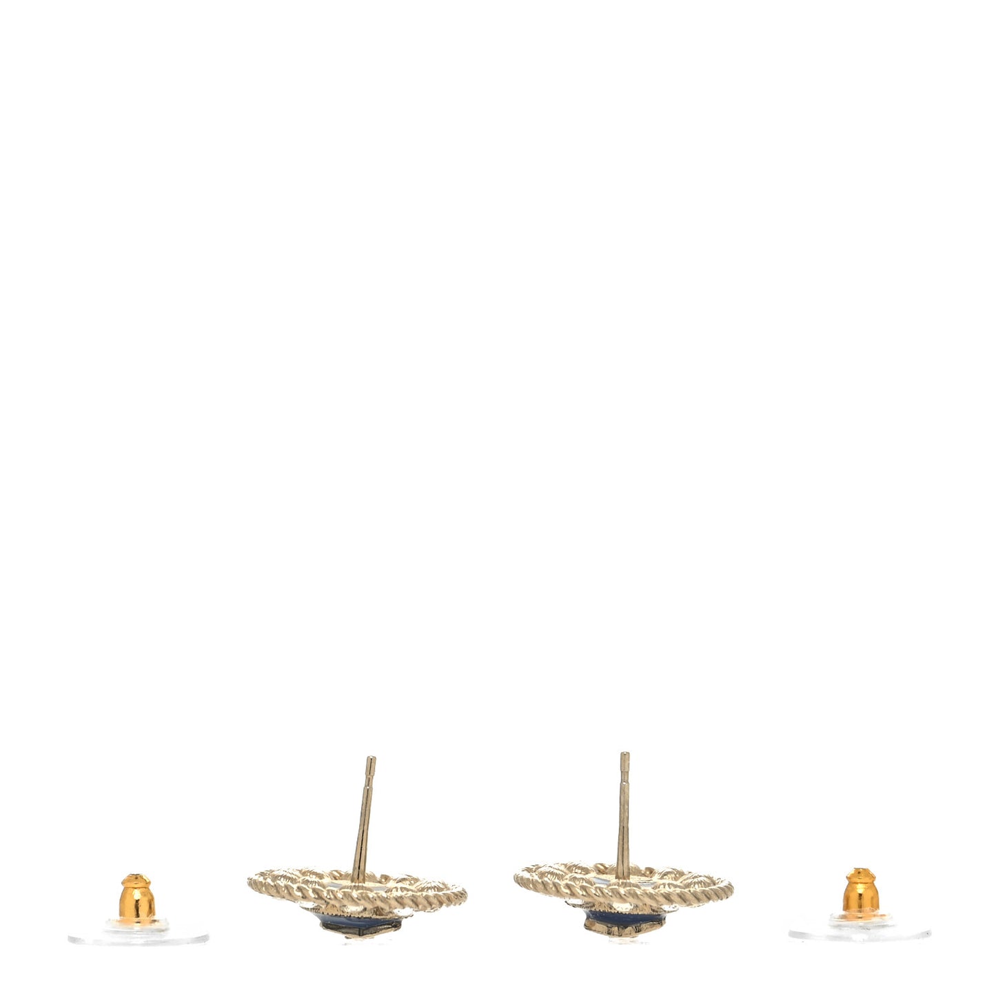 Crystal CC Round Earrings Blue Light Gold