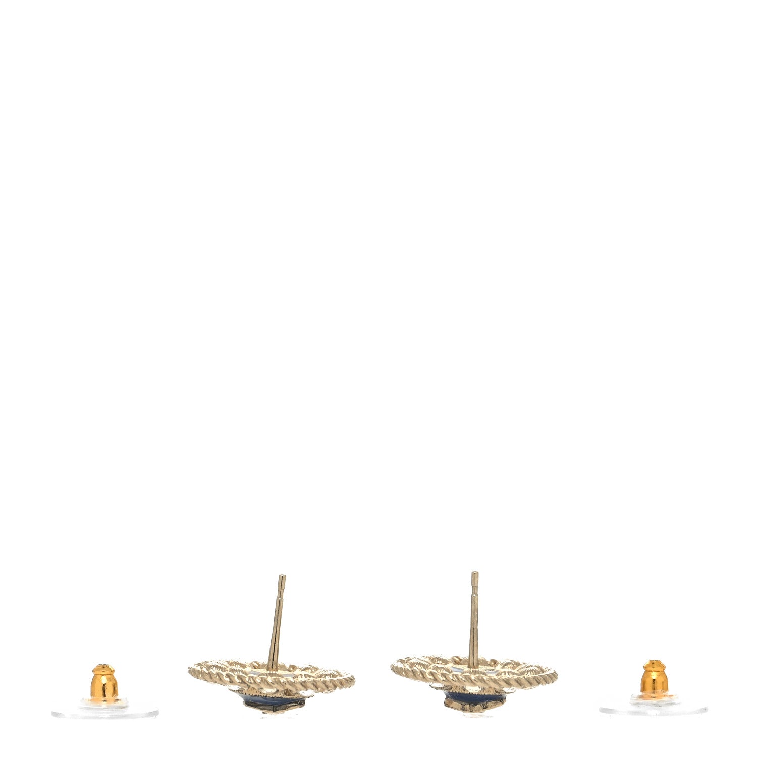 Chanel Crystal CC Round Earrings Blue Light Gold 3 of 4