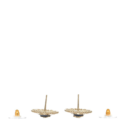 Chanel Crystal CC Round Earrings Blue Light Gold 3 of 4