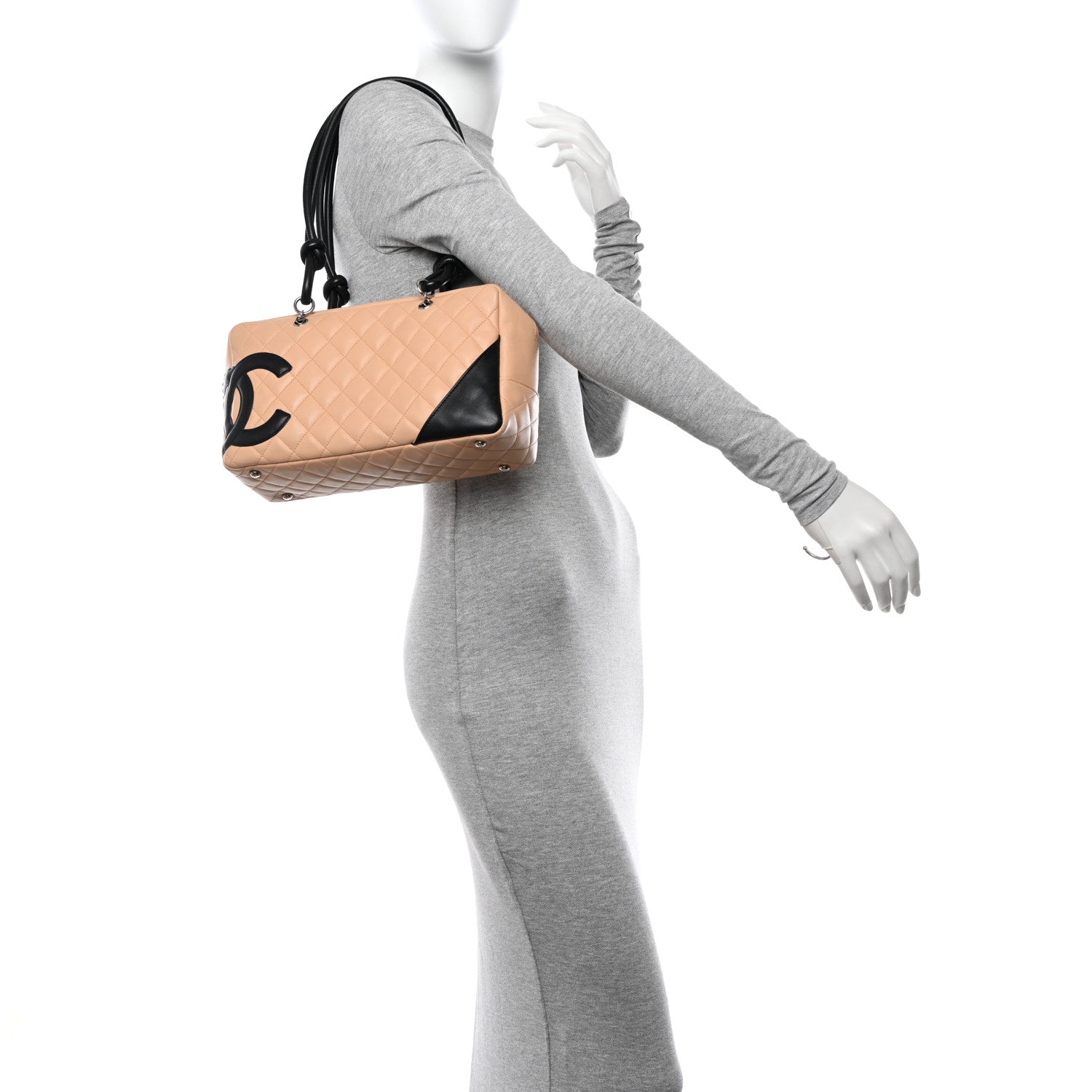 Chanel Calfskin Quilted Large Cambon Bowler Beige Black 2 of 12