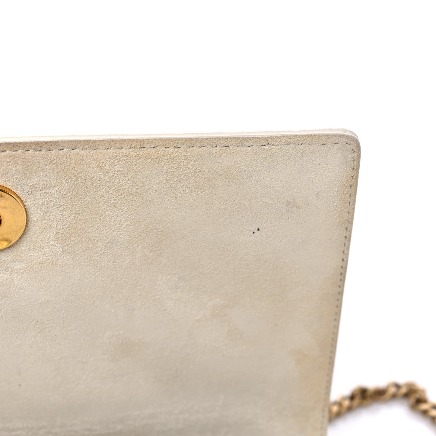 Lambskin Studded Diorama Wallet on Chain Pouch Off White