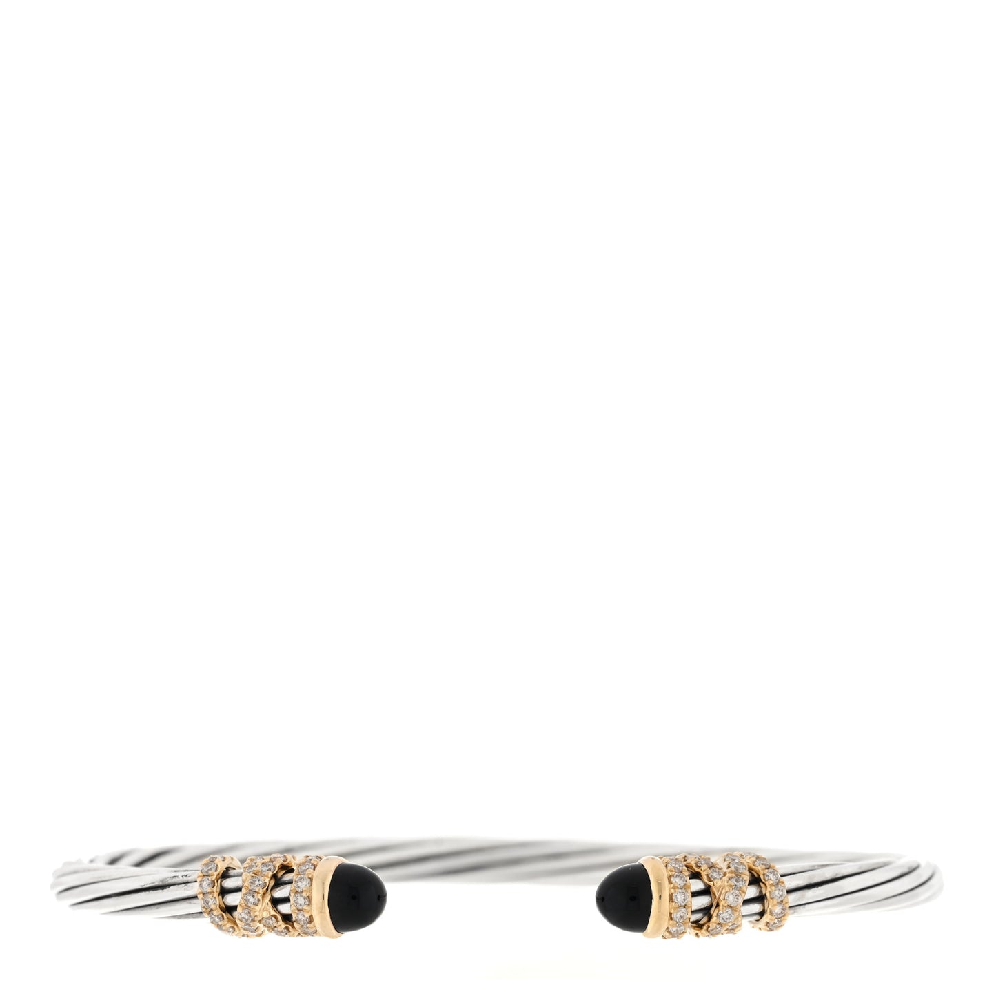 Sterling Silver 18K Yellow Gold Diamond Black Onyx 4mm Helena Cuff Bracelet