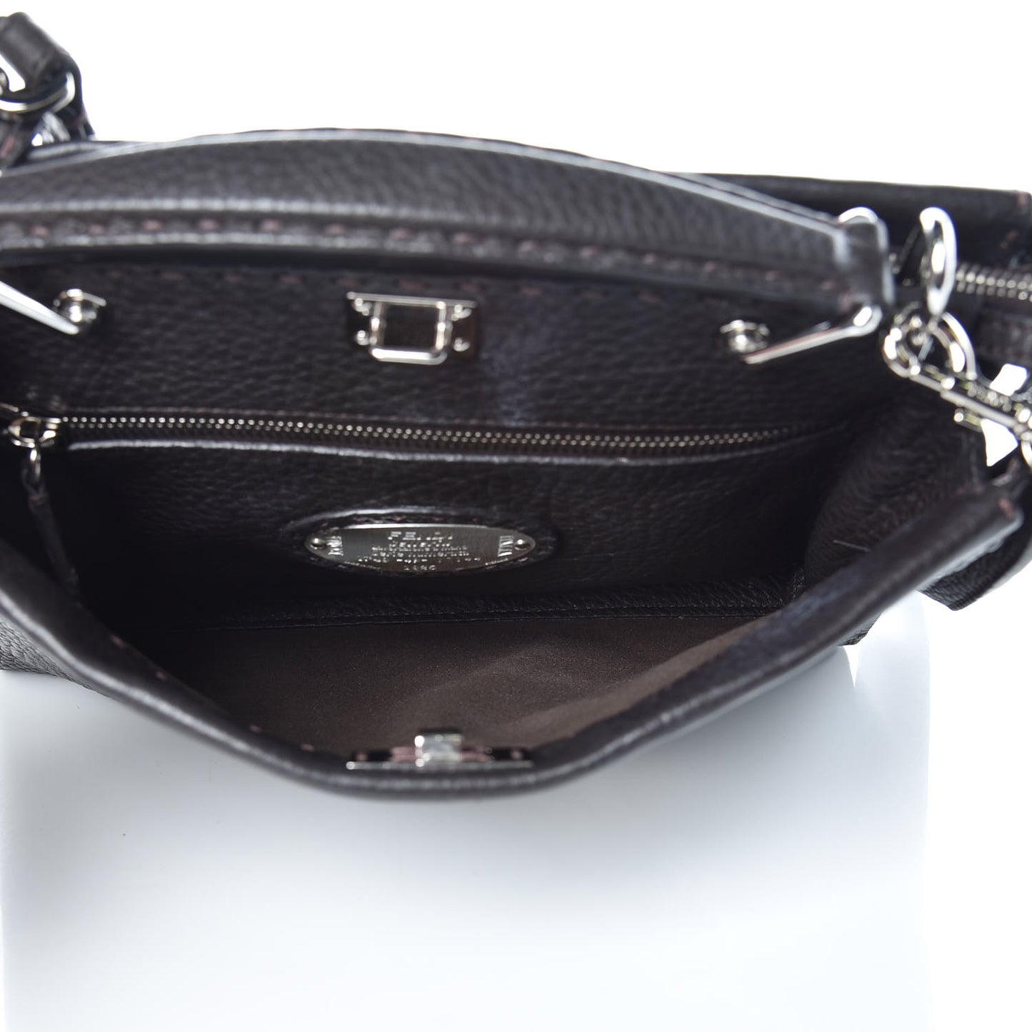 Calfskin Romano Selleria Mini Peekaboo Iconic Fit Satchel Brown