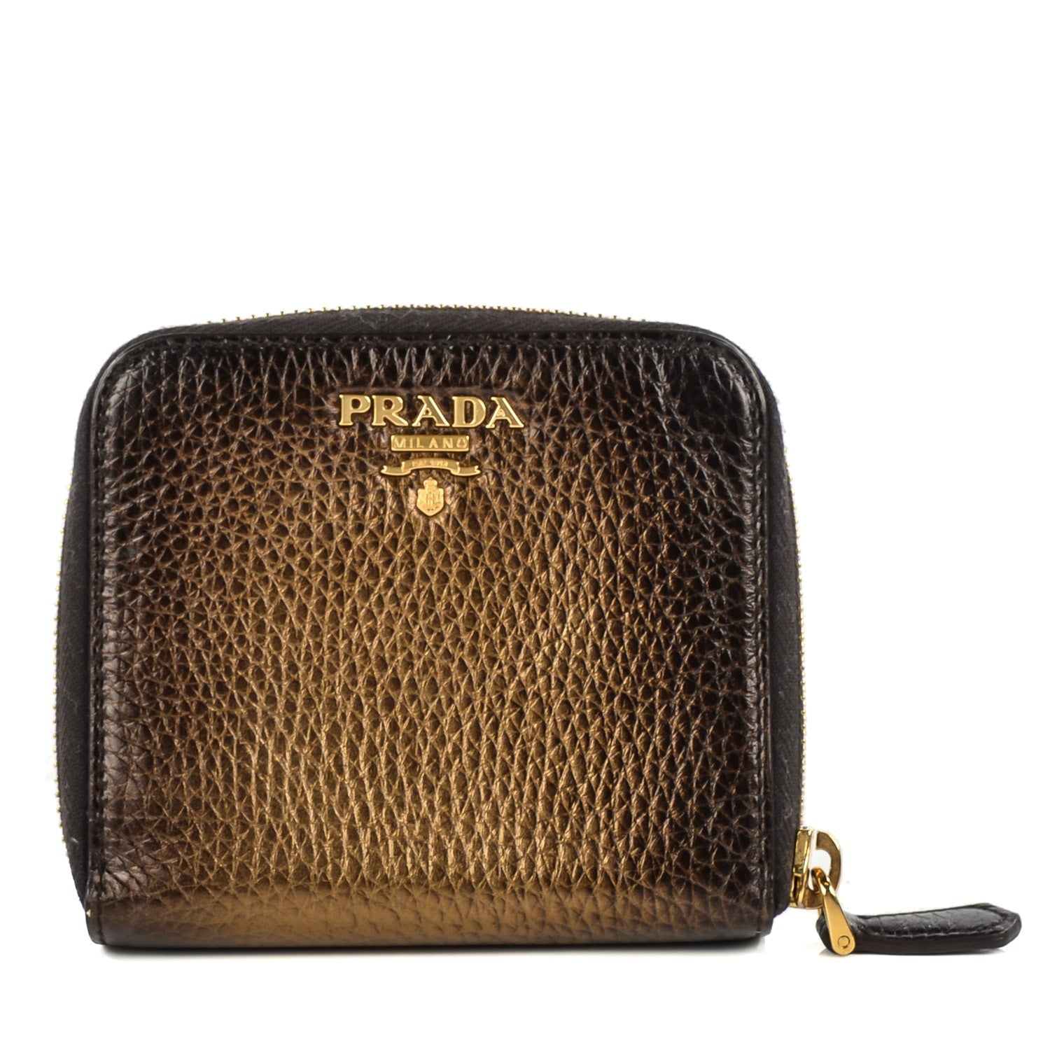 Prada Vitello Daino Antik Compact Zip Around Wallet Bronzo 1 of 9