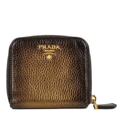 Prada Vitello Daino Antik Compact Zip Around Wallet Bronzo 1 of 9
