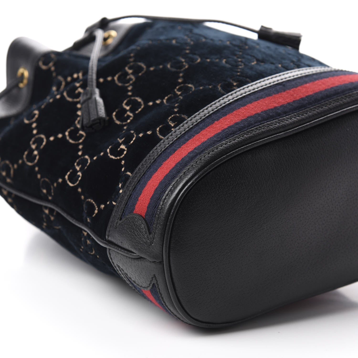 Gucci Velvet GG Monogram Web Bucket Bag Blue Beige 8 of 10