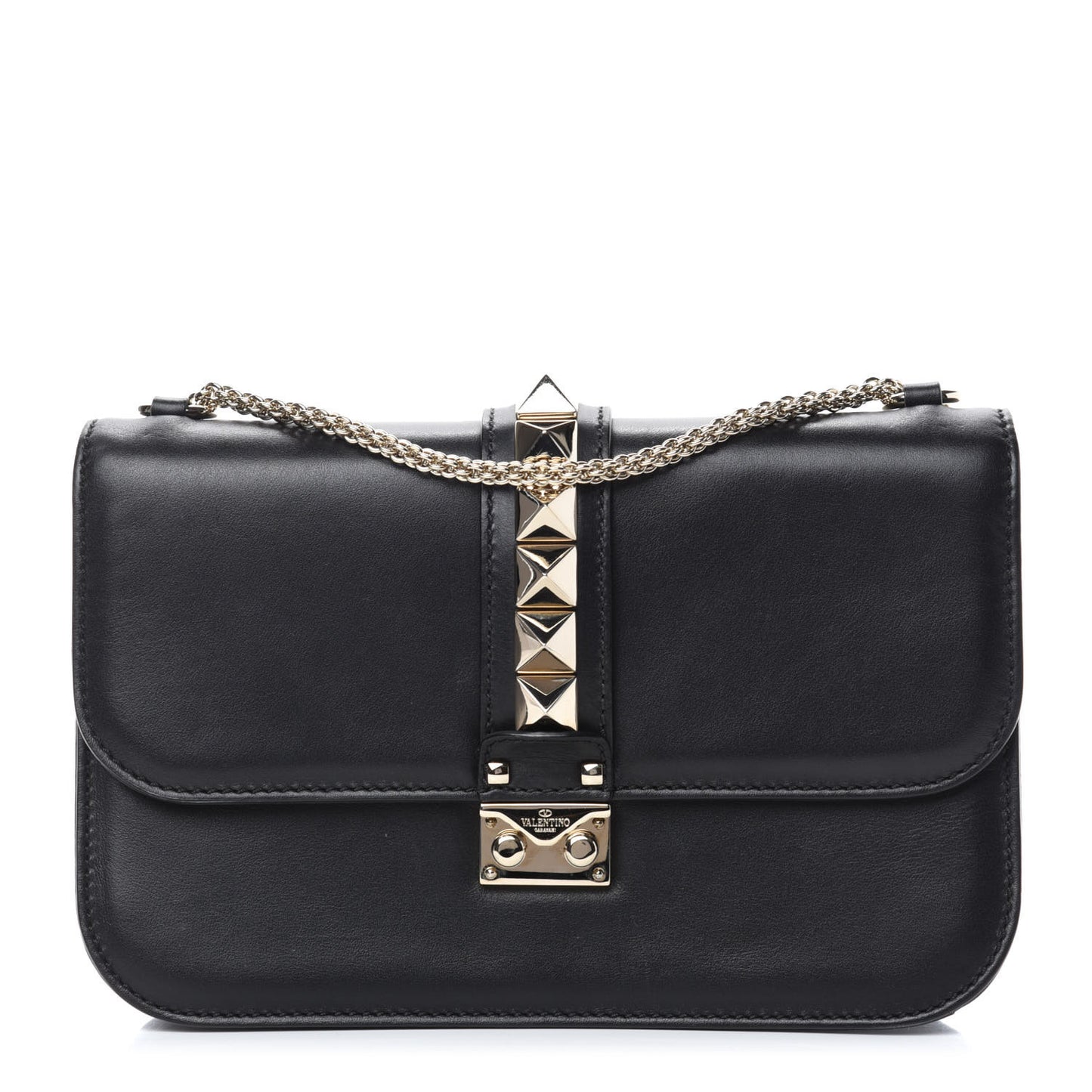 Vitello Medium Glam Lock Rockstud Flap Black