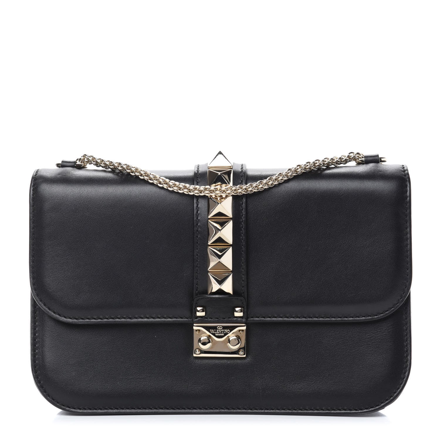 Valentino Garavani Vitello Medium Glam Lock Rockstud Flap Black 1 of 10