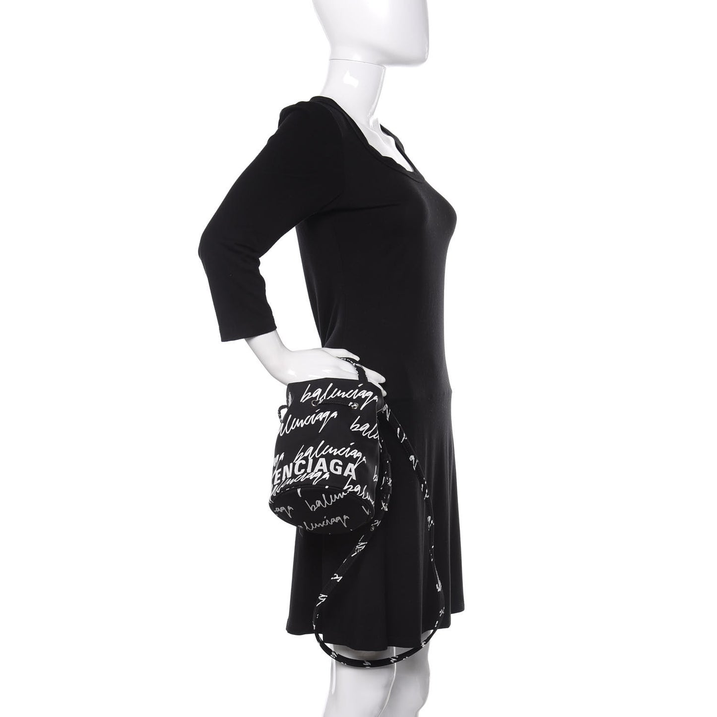Recycled Sport Nylon Scribble Logo Embroidered Wheel Drawstring Bucket Bag XS Black White