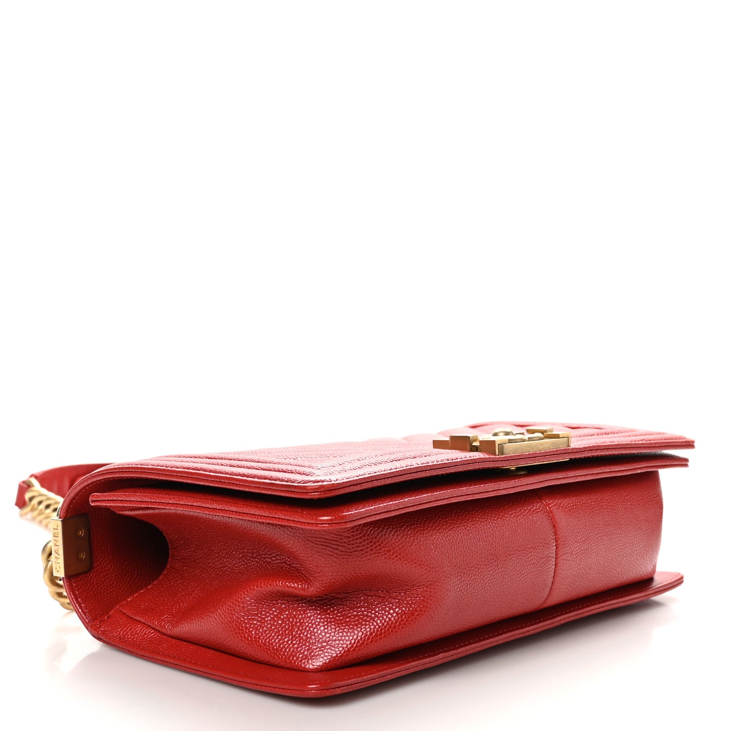 Caviar Chevron Quilted Medium Boy Flap Red