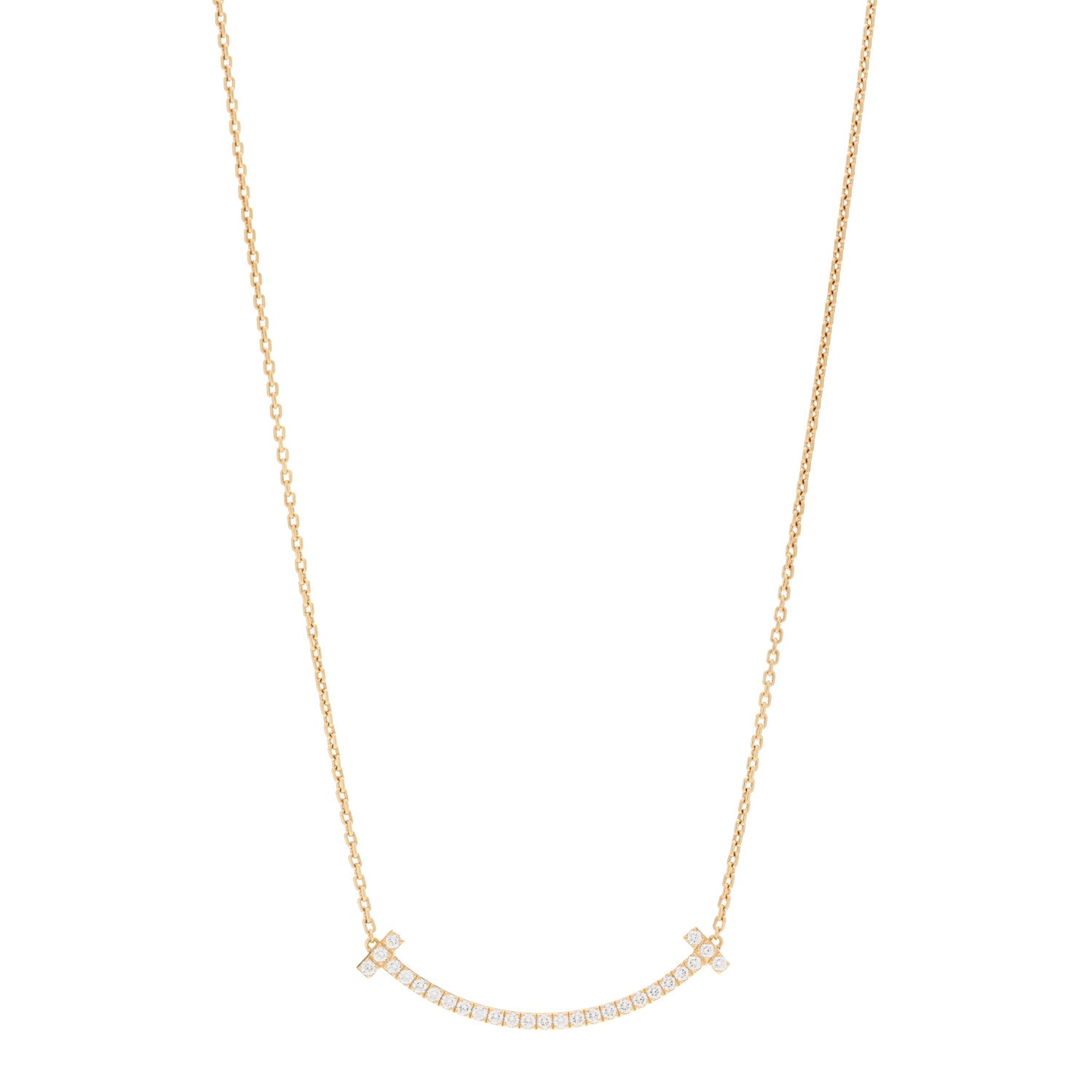 Tiffany 18K Yellow Gold Diamond Medium T Smile Pendant Necklace 1 of 6