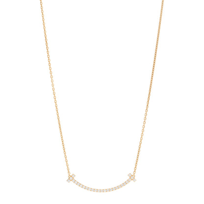 Tiffany 18K Yellow Gold Diamond Medium T Smile Pendant Necklace 1 of 6