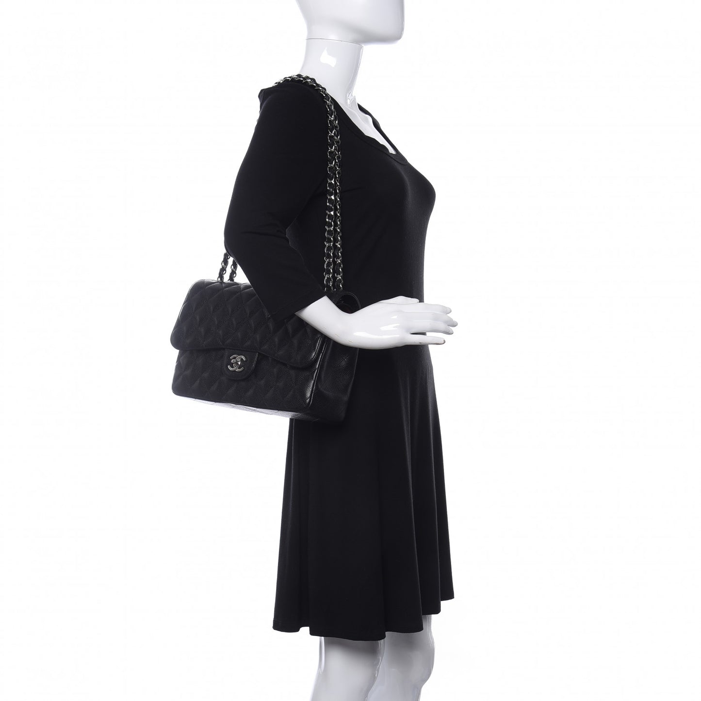 Caviar Quilted Jumbo Double Flap Black