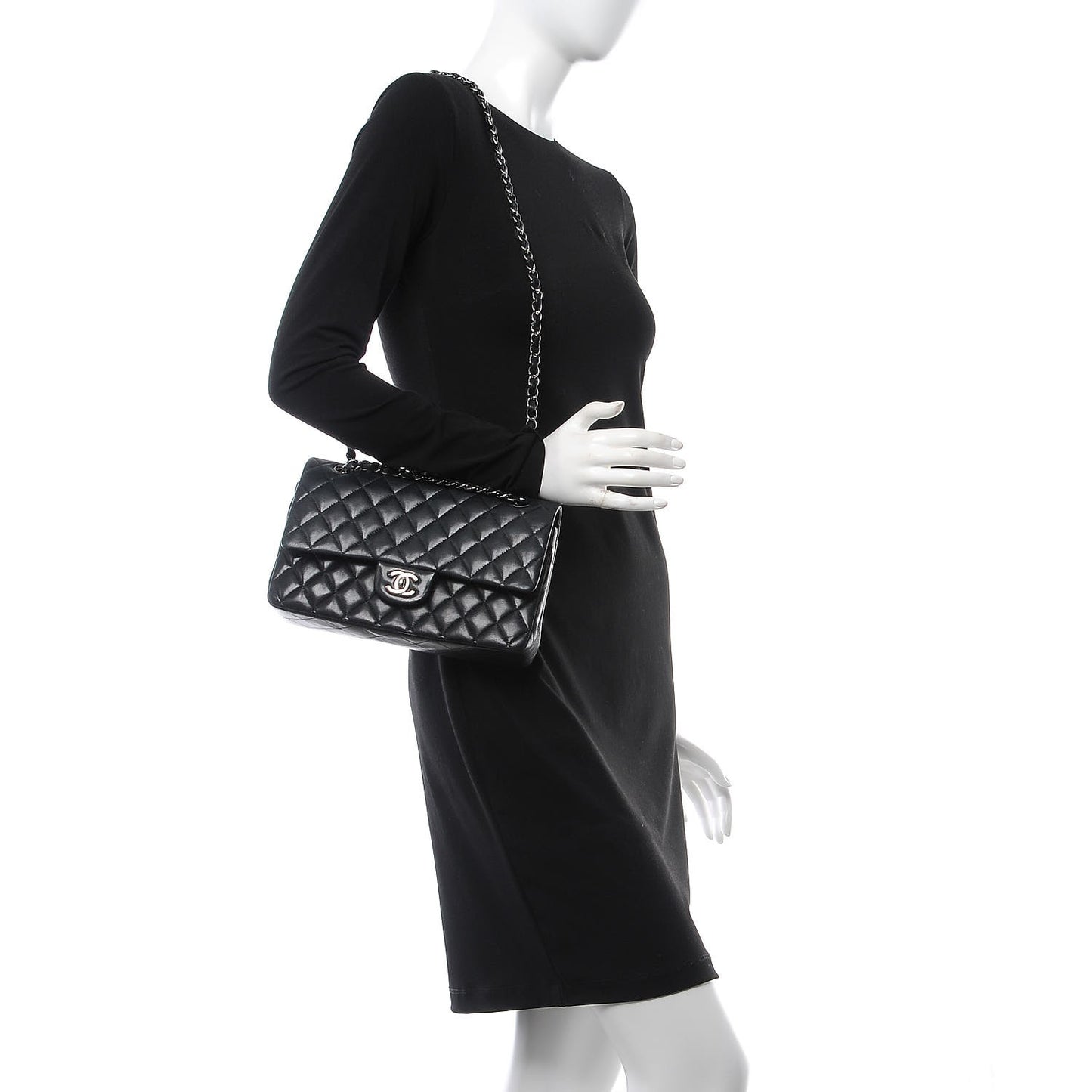 Lambskin Quilted Medium Double Flap Black