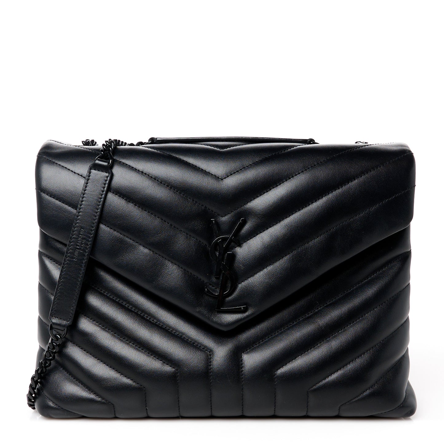Calfskin Y Quilted Monogram Monochrome Medium Loulou Chain Satchel Black