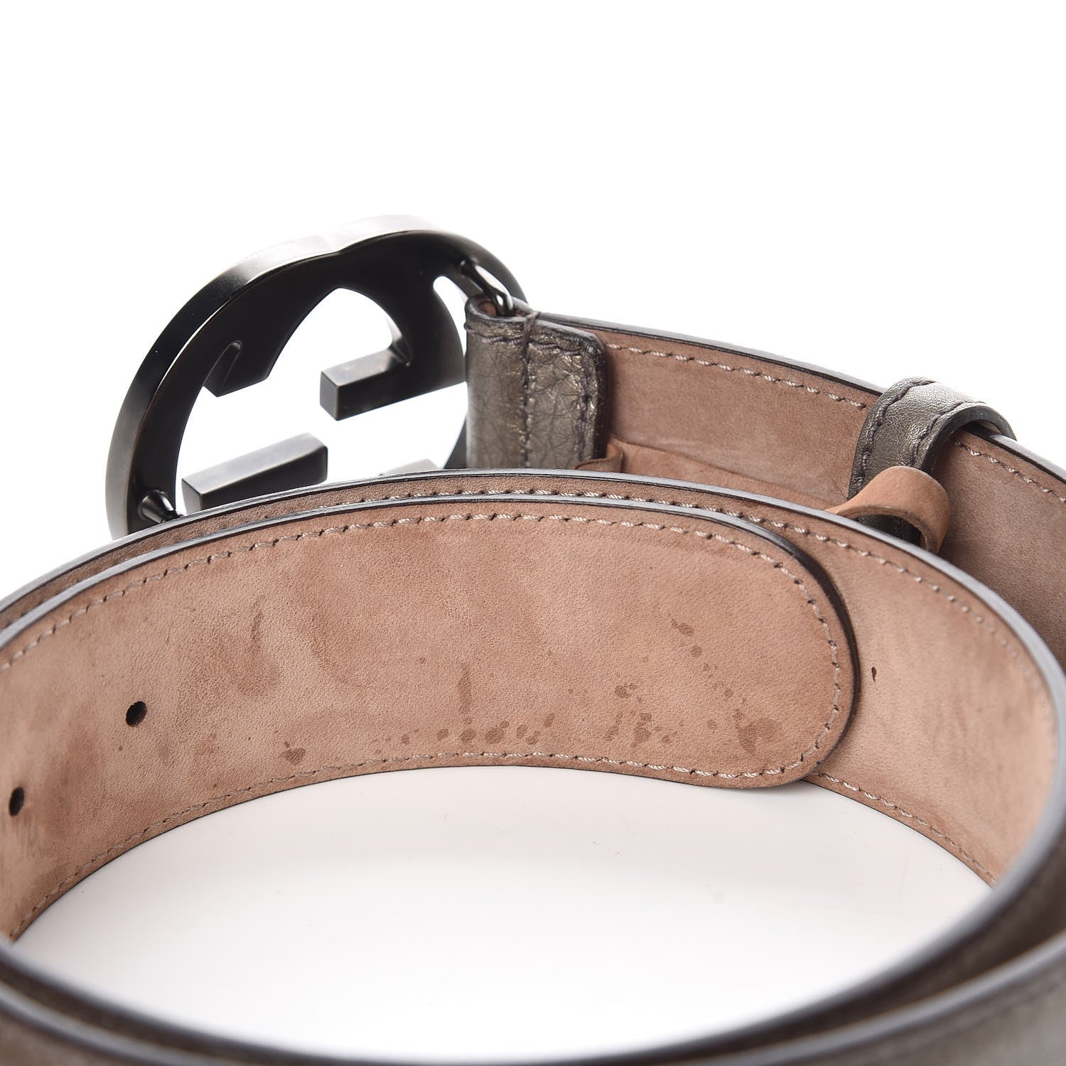 Gucci Metallic Calfskin Interlocking G 40mm Belt 85 34 Pewter 8 of 8