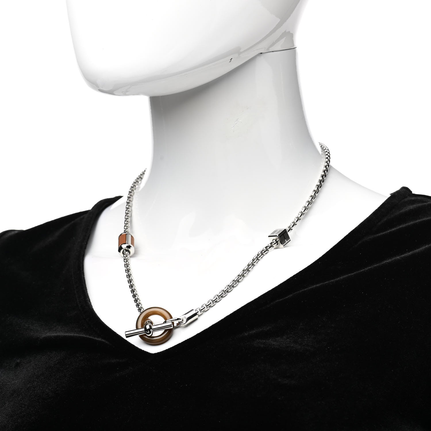 Hermes Palladium Buffalo Horn Swift Meli-Melo Necklace 1054939