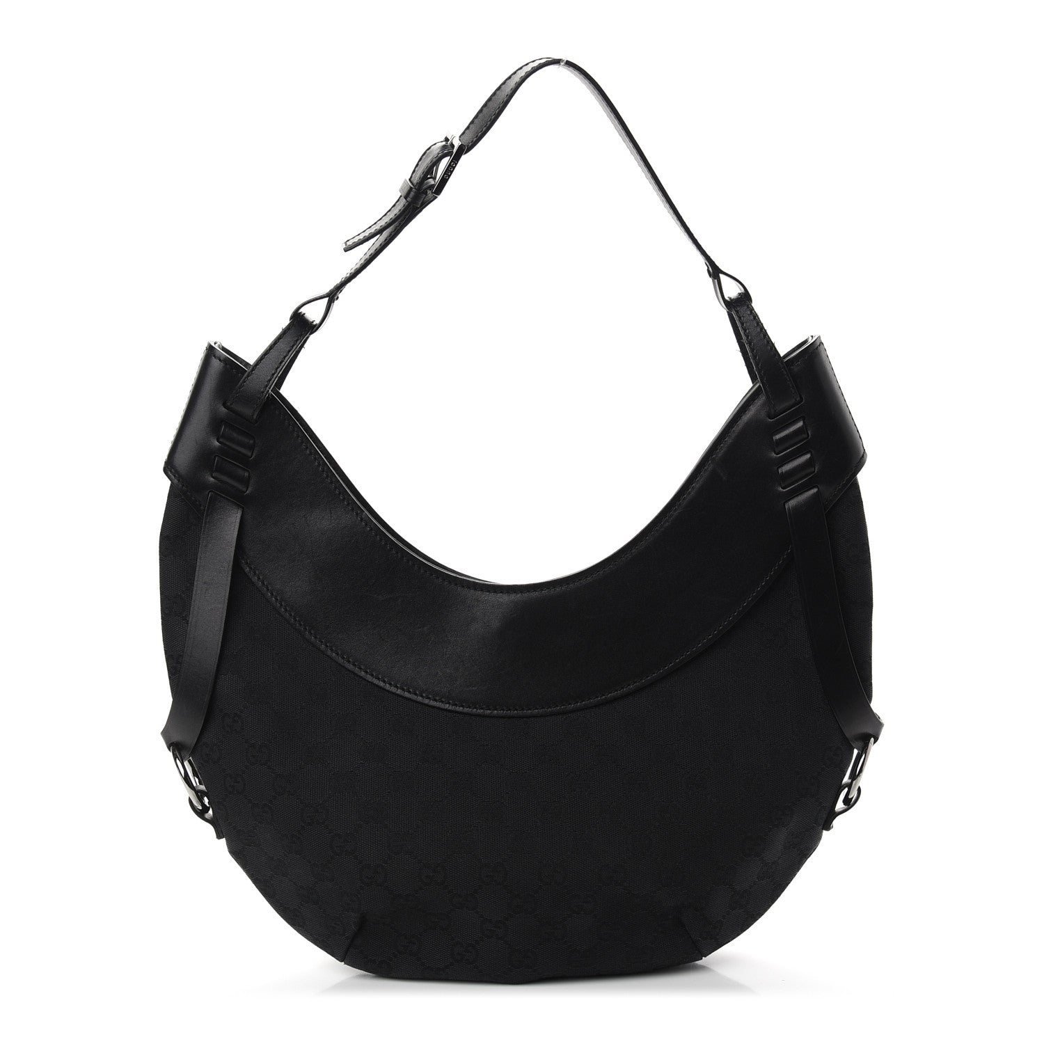 Gucci Denim Monogram Half Moon Hobo Black 1 of 12