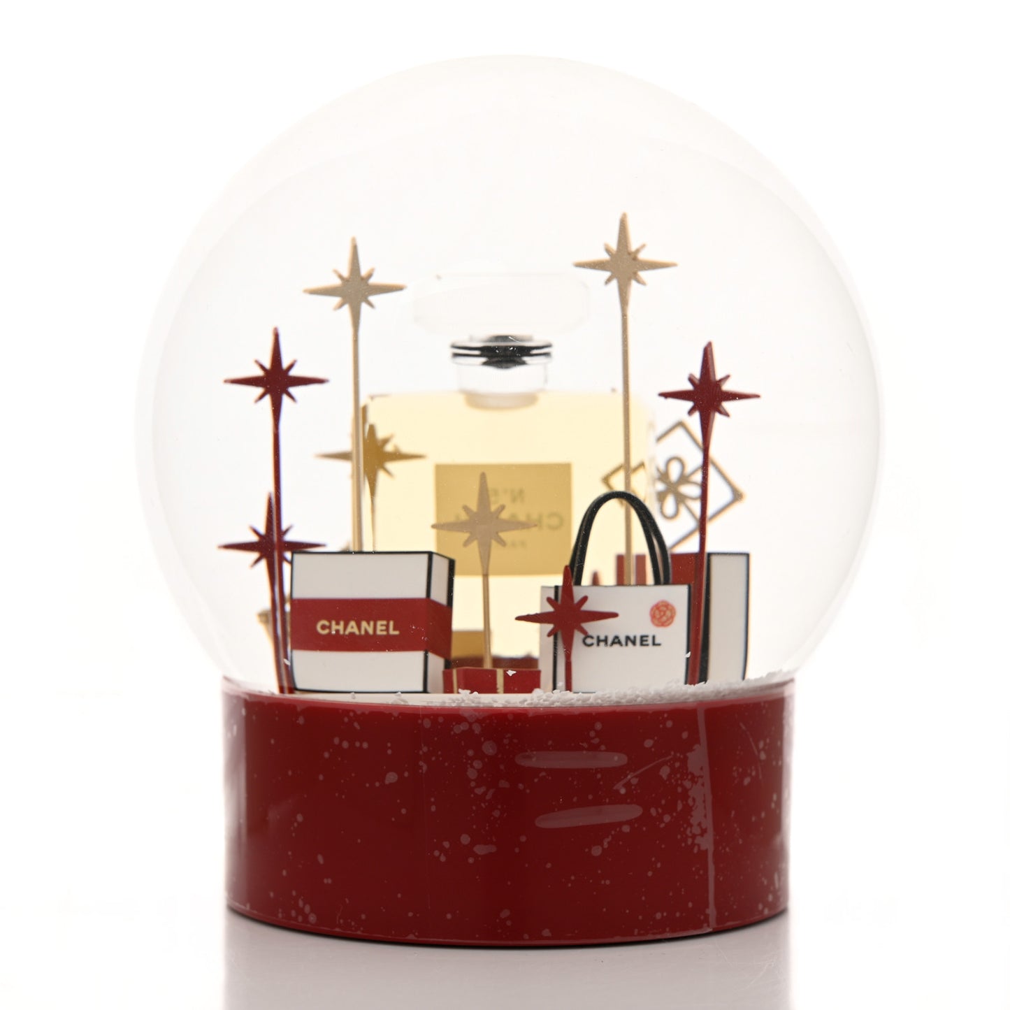 Glass N°5 Perfume Bottle Snow Globe Red