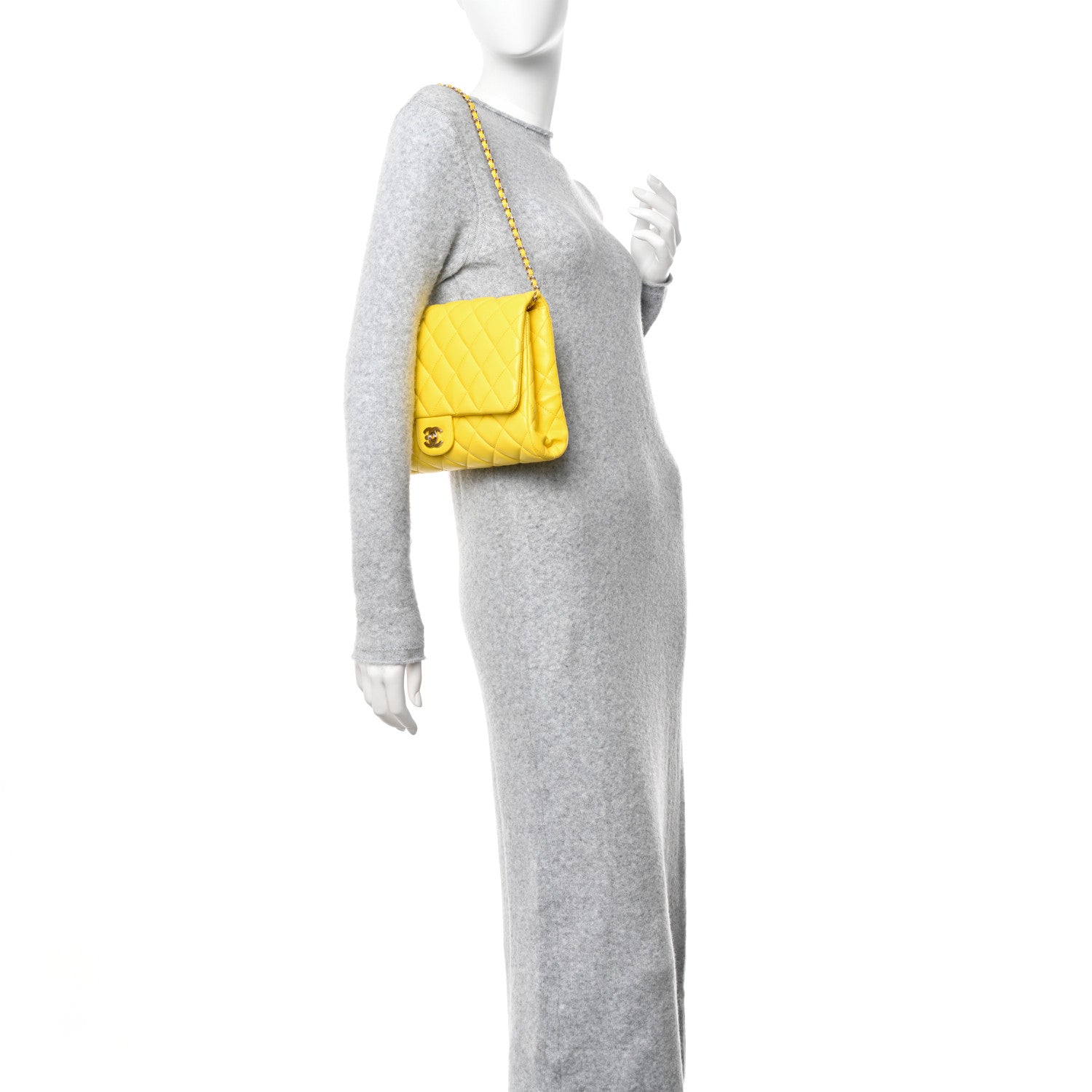 Chanel Lambskin Quilted Clutch with Chain Flap Yellow 2 of 11