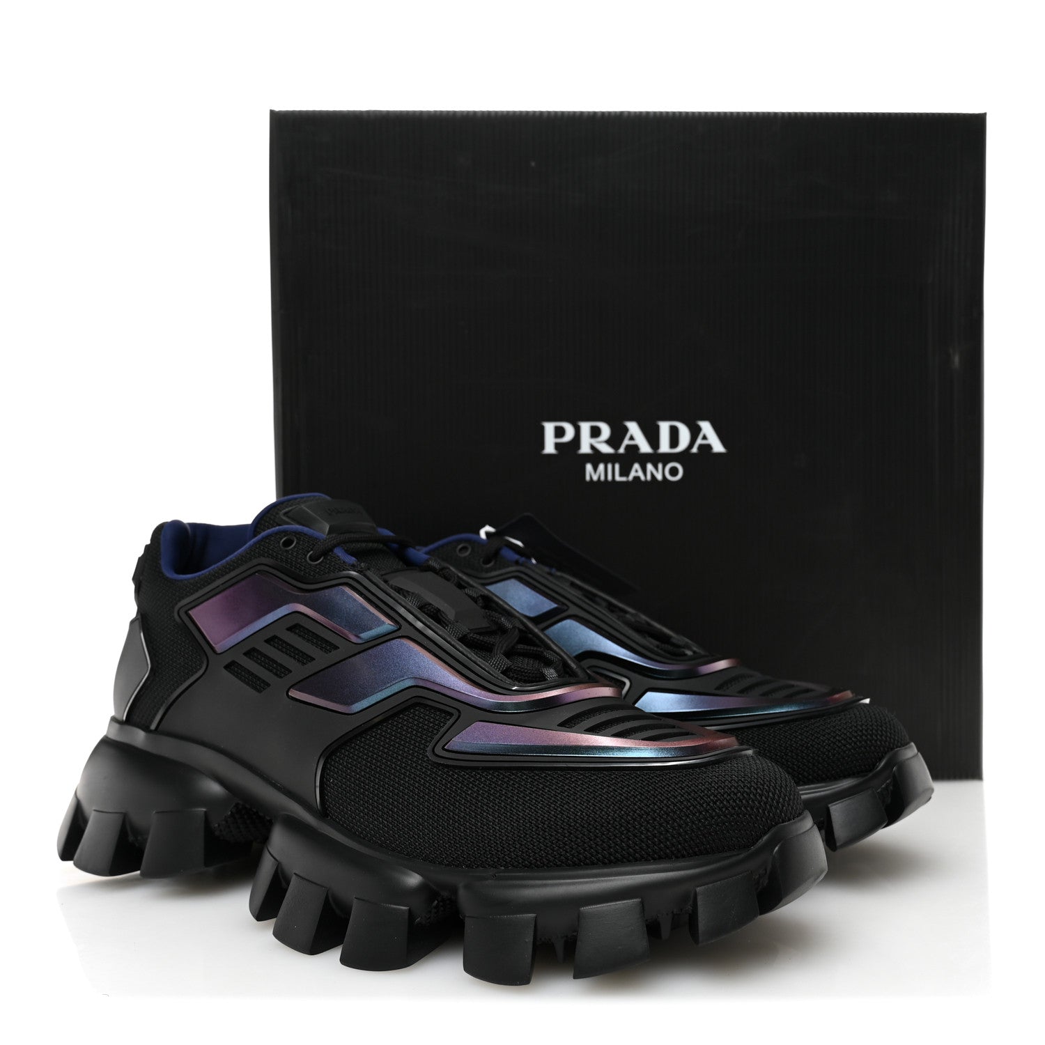 Prada Rubber Knit Fabric Iridescent Mens Cloudbust Thunder Sneakers 10.5 Black 10 of 10