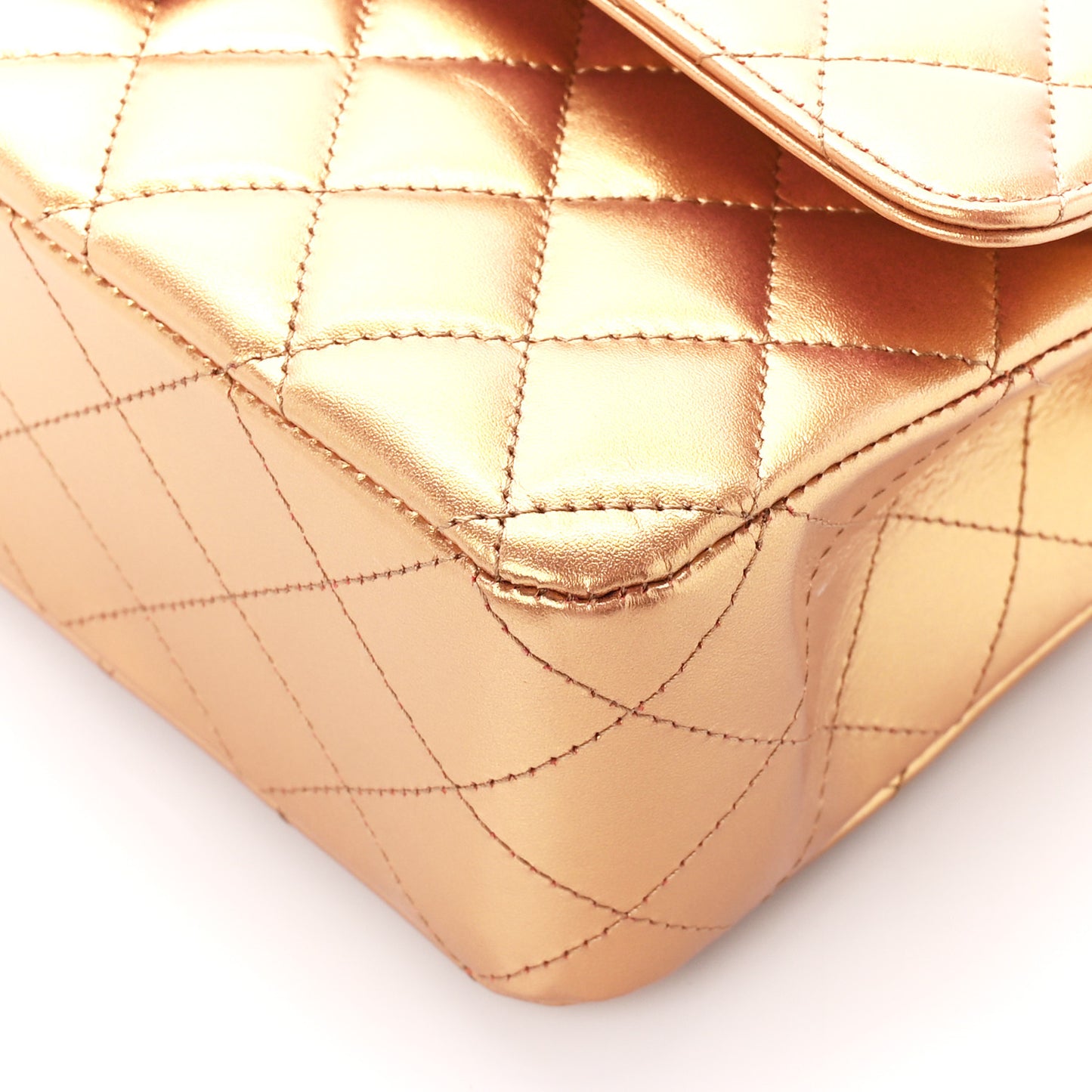 Metallic Lambskin Quilted Medium Double Flap Golden