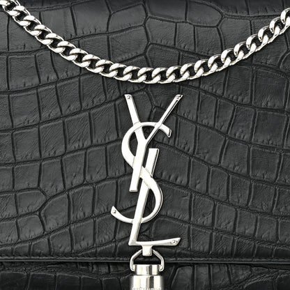 Saint Laurent Calfskin Crocodile Embossed Medium Classic Monogram Kate Tassel Satchel Black 7 of 9