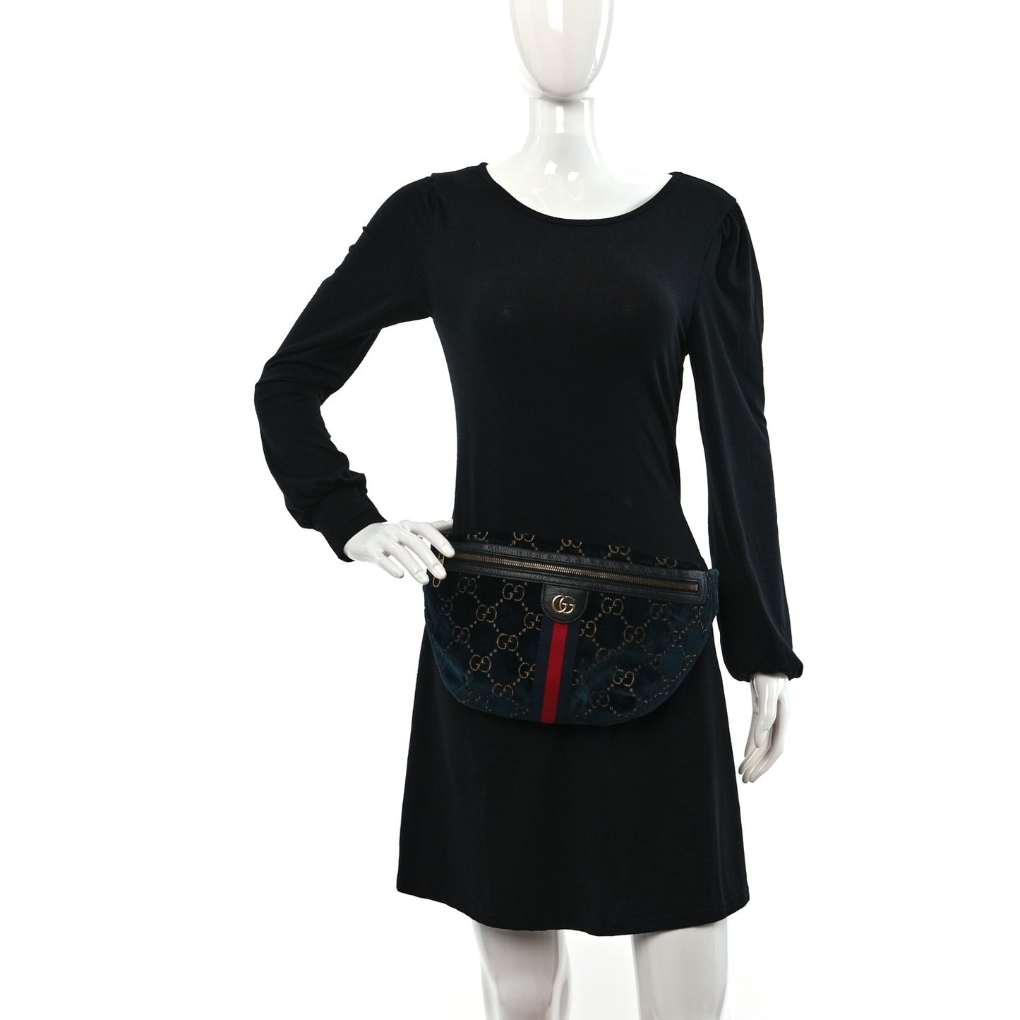 Velvet GG Monogram Web Belt Bag Blue Beige