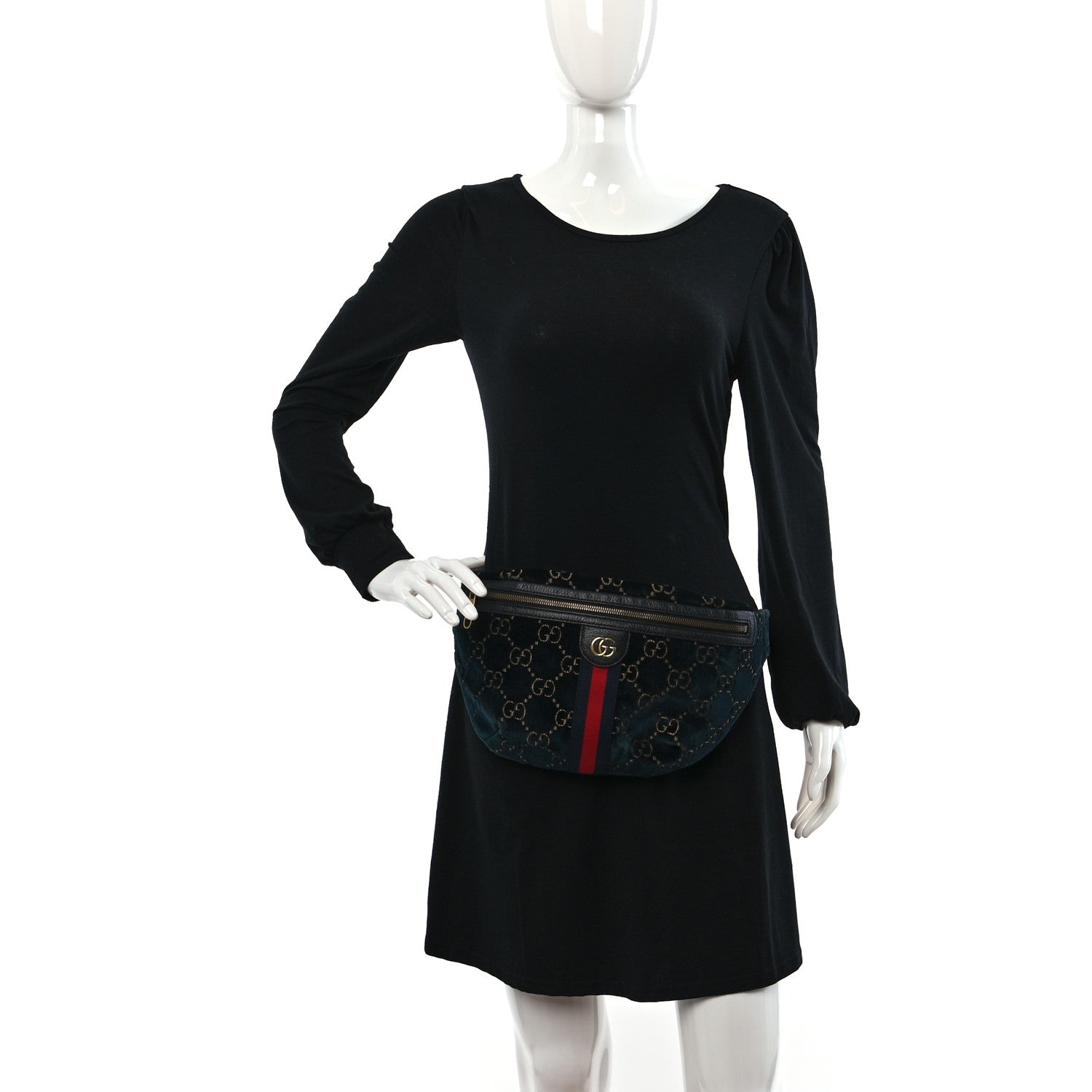 Gucci Velvet GG Monogram Web Belt Bag Blue Beige 2 of 9