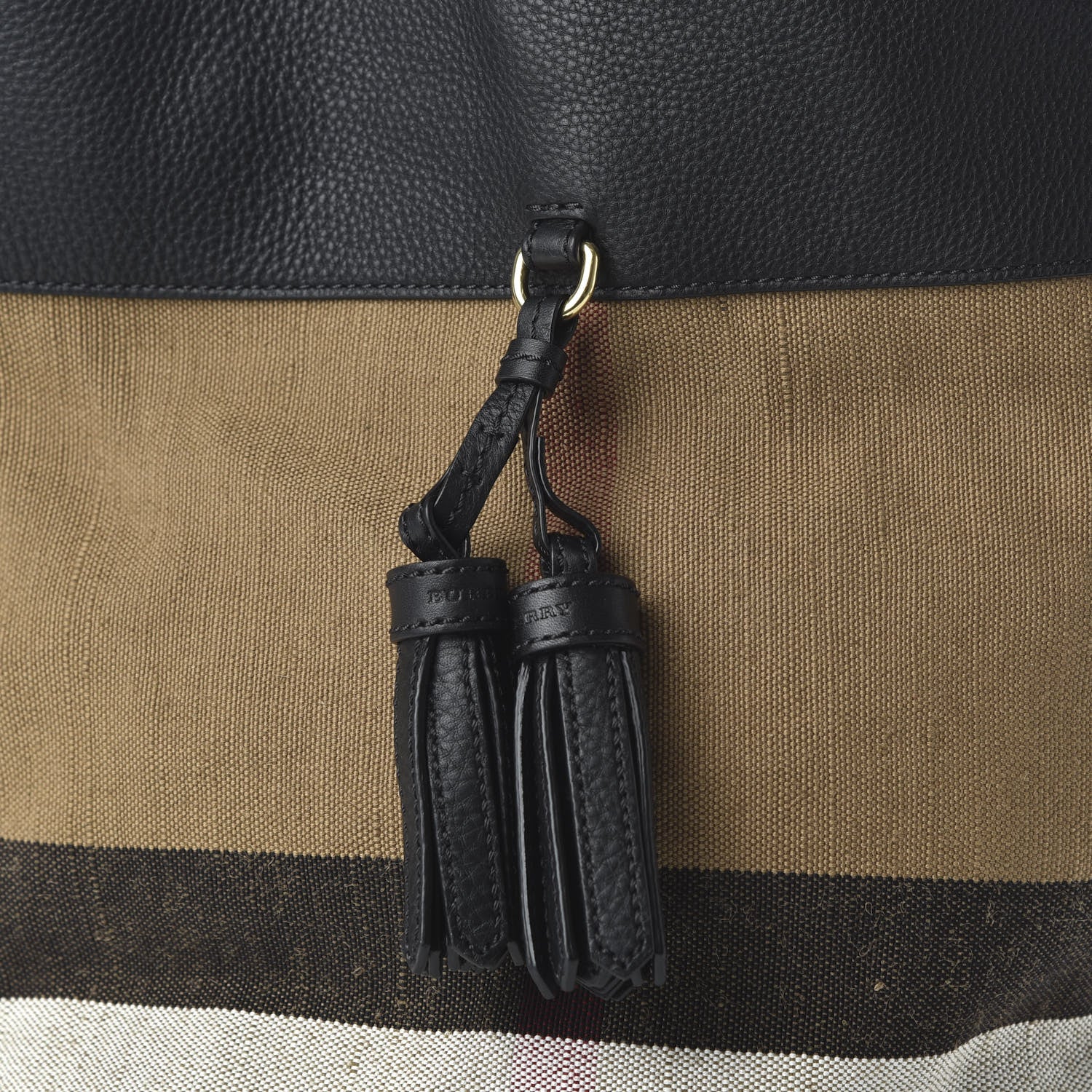 Burberry Grainy Calfskin Canvas Mega Check Medium Ashby Tassel Hobo Black 10 of 11