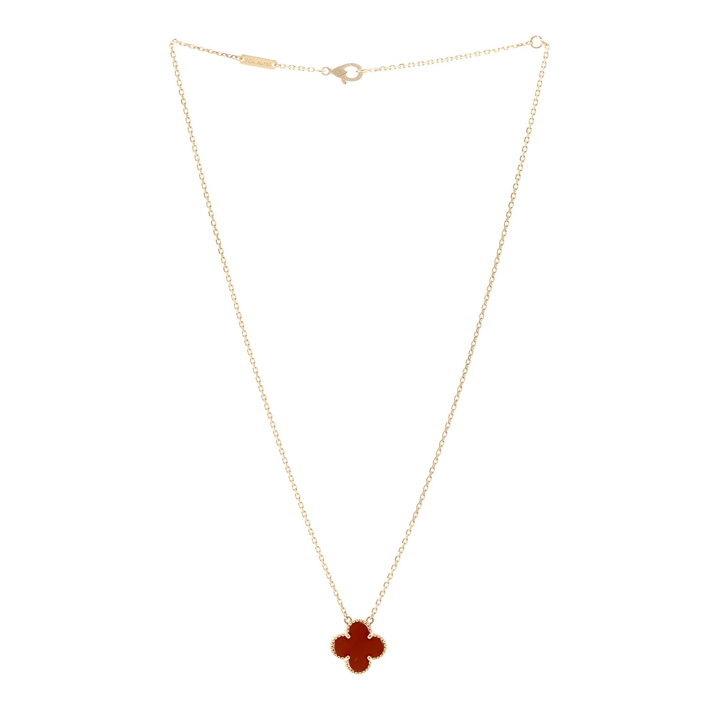 18K Yellow Gold Carnelian Vintage Alhambra Pendant Necklace