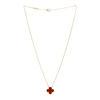 Van Cleef & Arpels 18K Yellow Gold Carnelian Vintage Alhambra Pendant Necklace 3 of 5