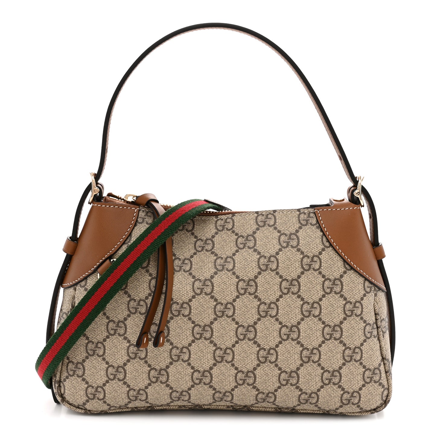 GG Supreme Monogram Textured Calfskin Small Emblem Shoulder Bag Beige Dark Brown