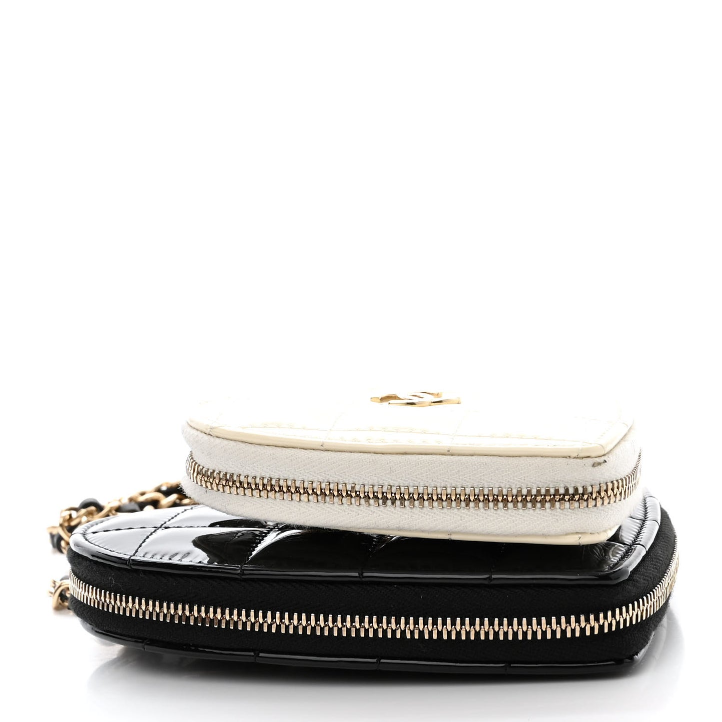 Patent Calfskin Resin Quilted CC Heart Clutch With Chain Black