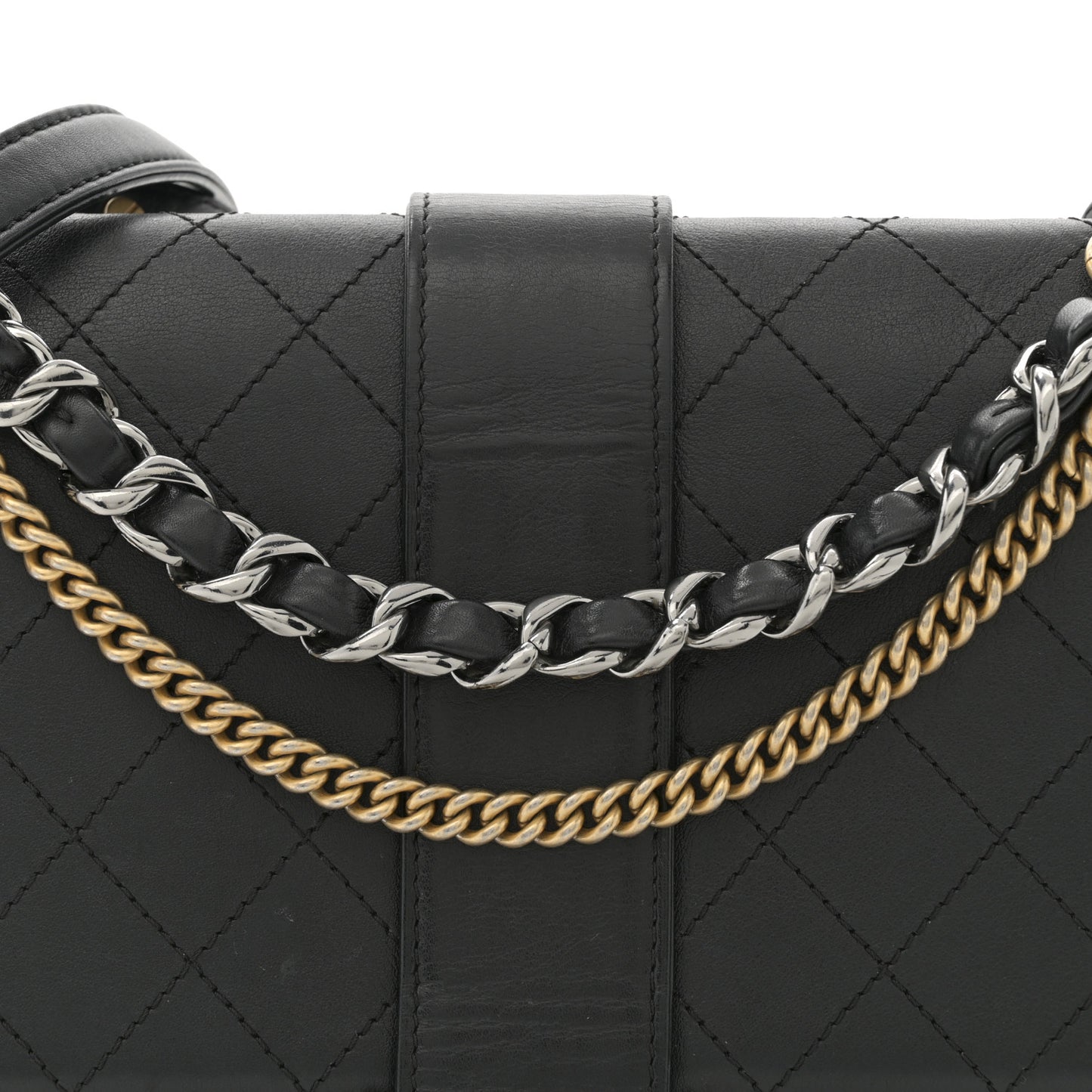 Calfskin Stitched Multi Chain Flap Bag Black