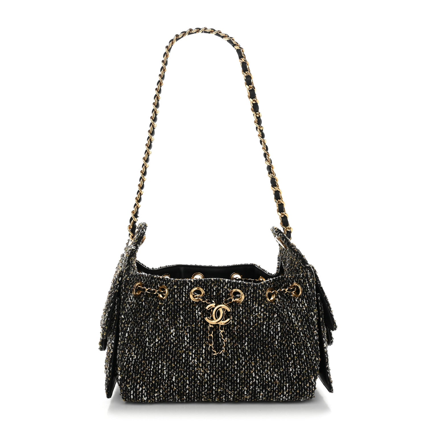 Chanel Tweed Quilted Mini Chanel 25 Handbag Black Ivory 1 of 11
