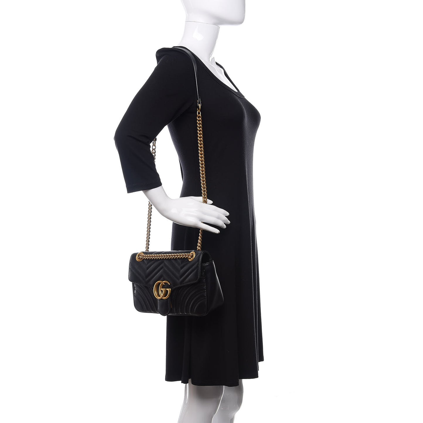 Calfskin Matelasse Small GG Marmont Shoulder Bag Black
