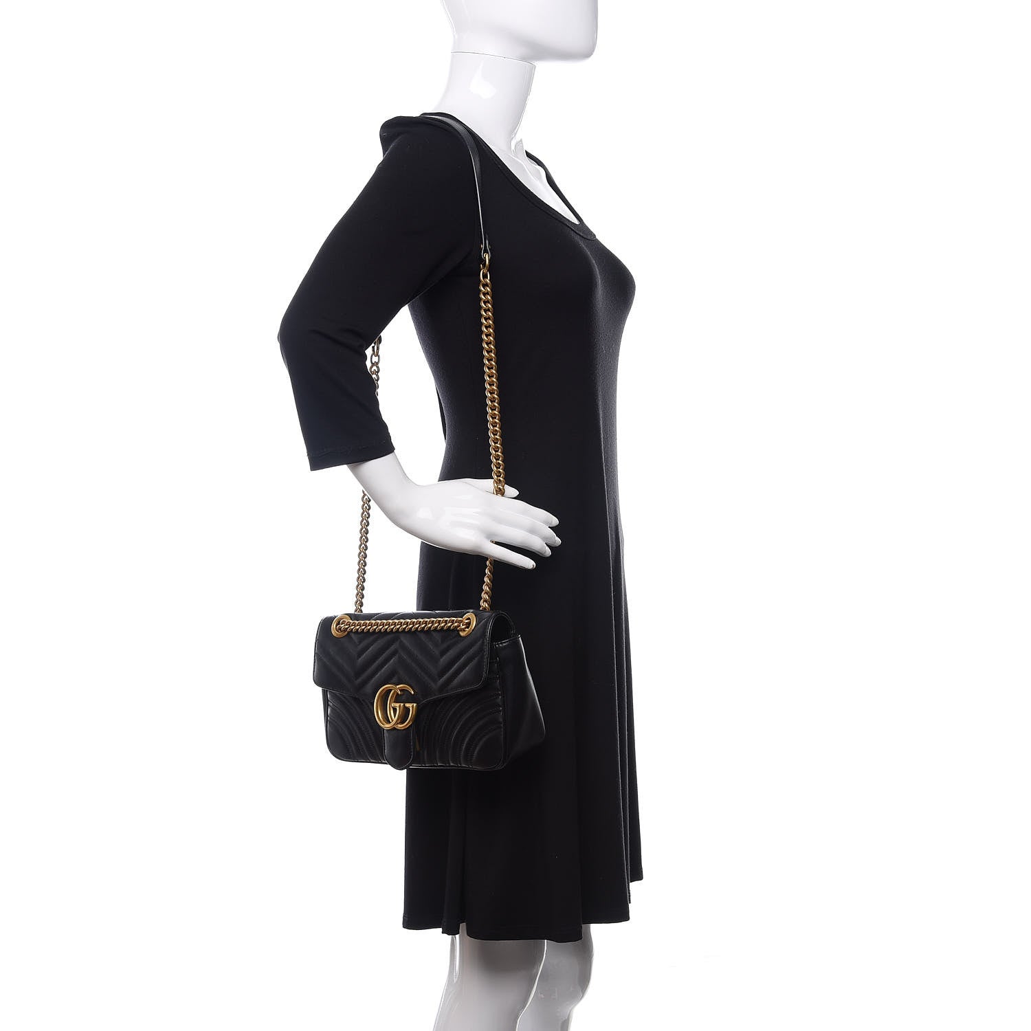 Gucci Calfskin Matelasse Small GG Marmont Shoulder Bag Black 2 of 12