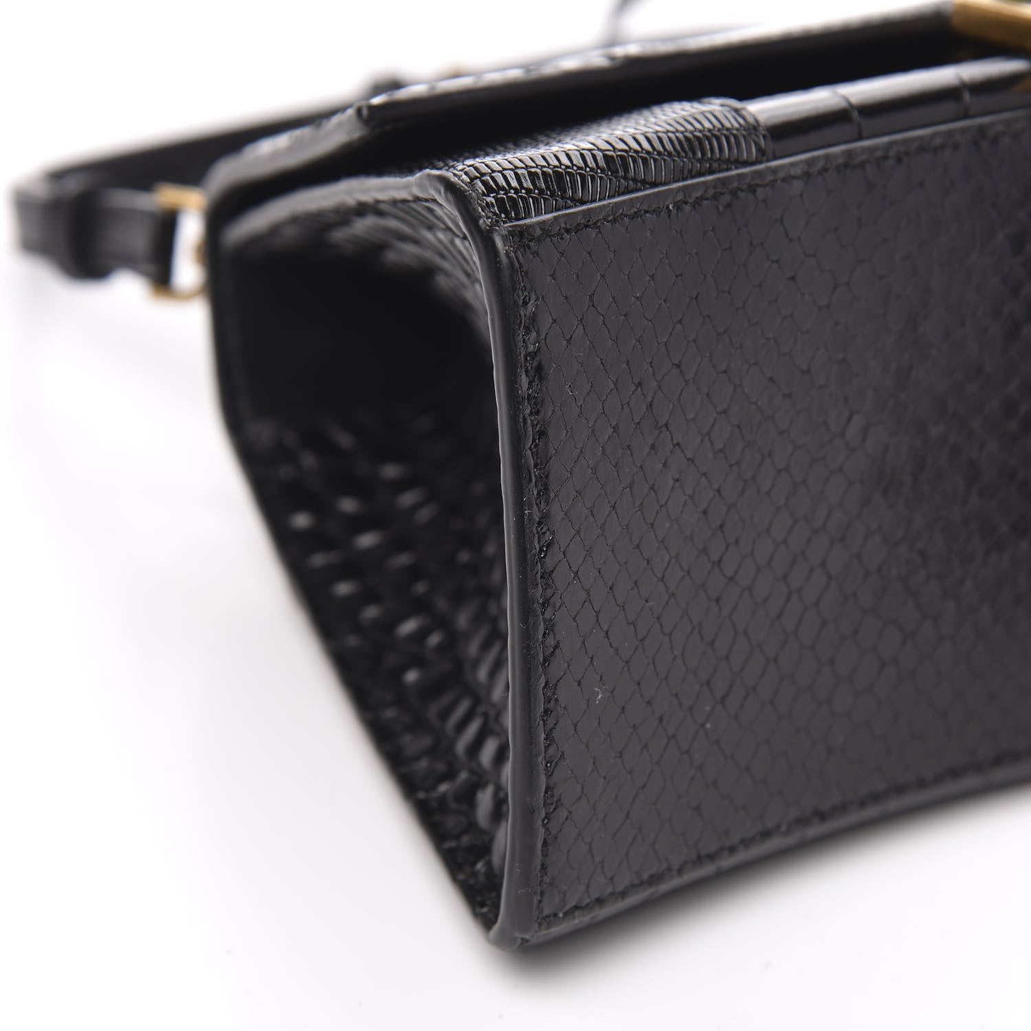 Balenciaga Calfskin Crocodile Lizard Embossed Small Patchwork Hourglass Top Handle Bag Black 8 of 10