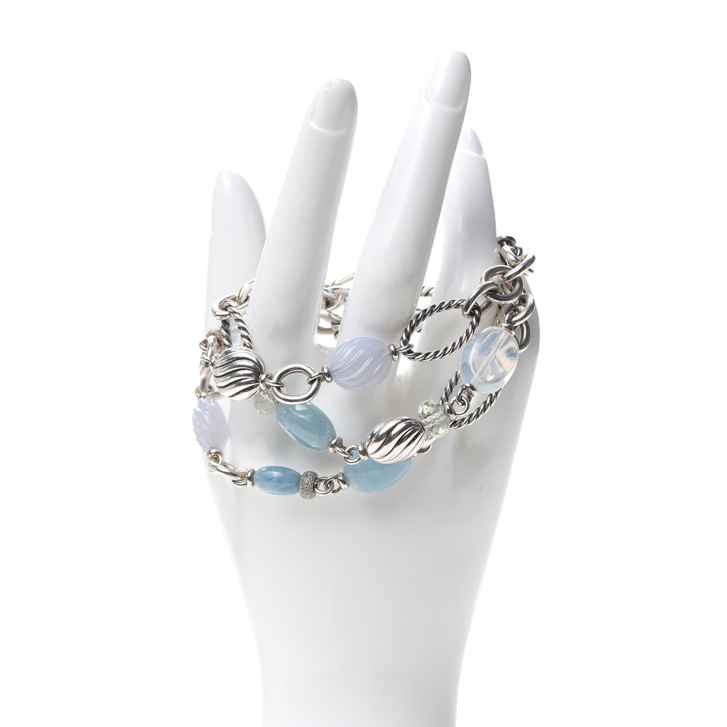 David Yurman Sterling Silver Chalcedony Prasiolite Aquamarine Moon Quartz Multi-Chain Bracelet 2 of 4