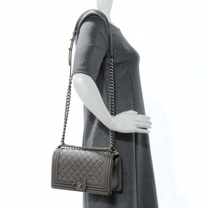 Chanel Calfskin Medium Boy Bag Flap Metallic Dark Silver 2 of 8