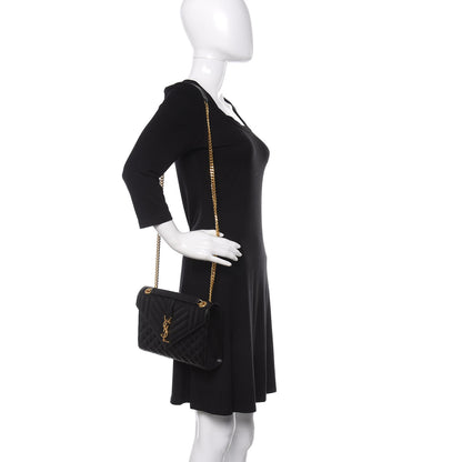 Saint Laurent Grain De Poudre Textured Mixed Matelasse Triquilt Medium Monogram Satchel Black 3 of 11