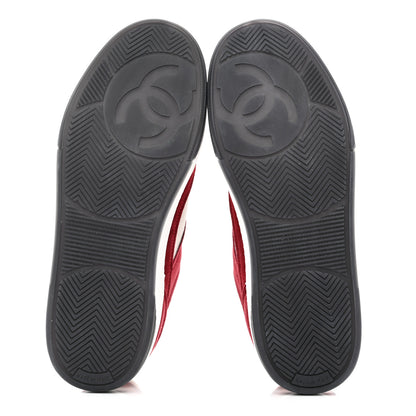 Chanel Suede Kidskin Womens CC Sneakers 39 Burgundy White 5 of 10