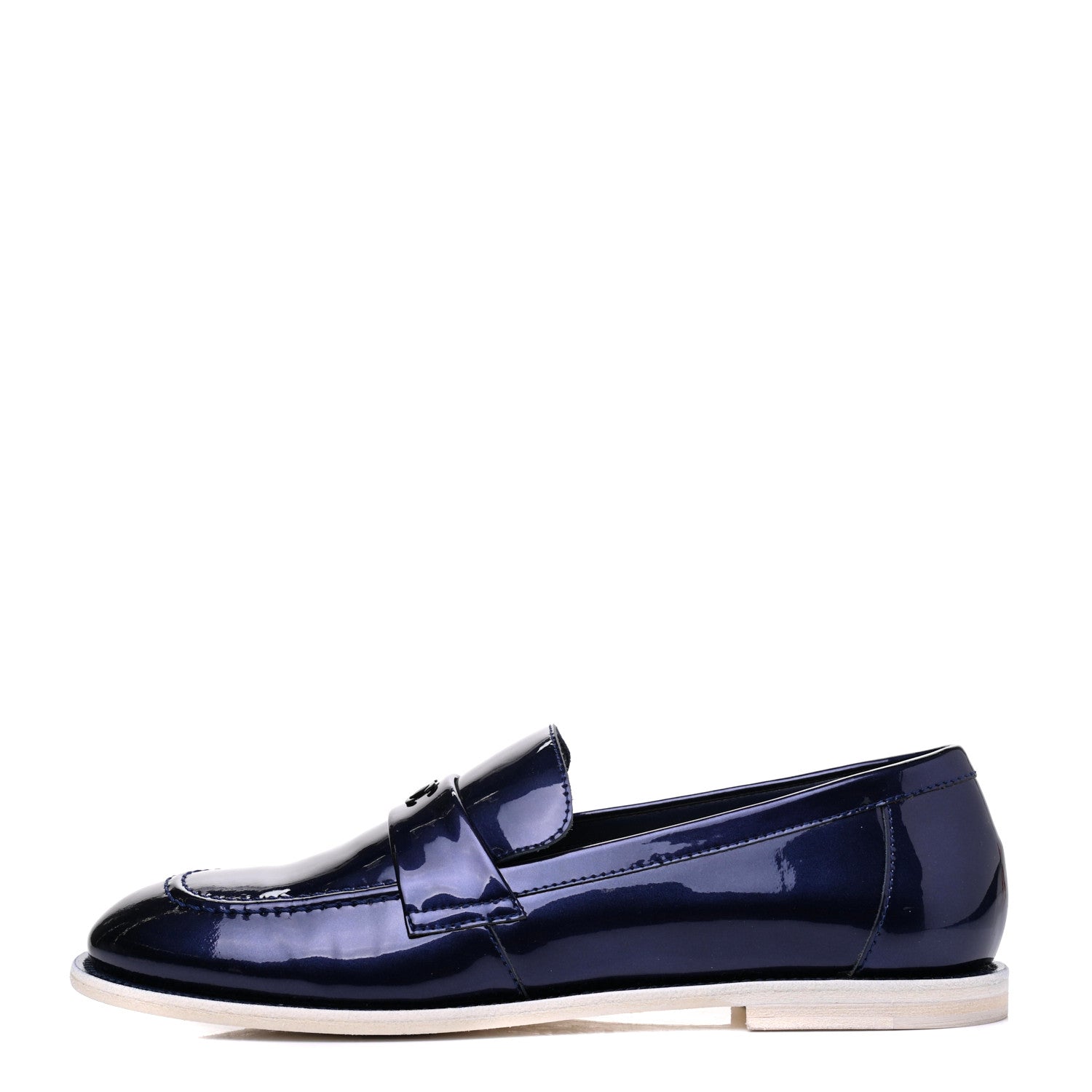 Chanel Patent CC Moccasin Loafers 39 Navy 1 of 12