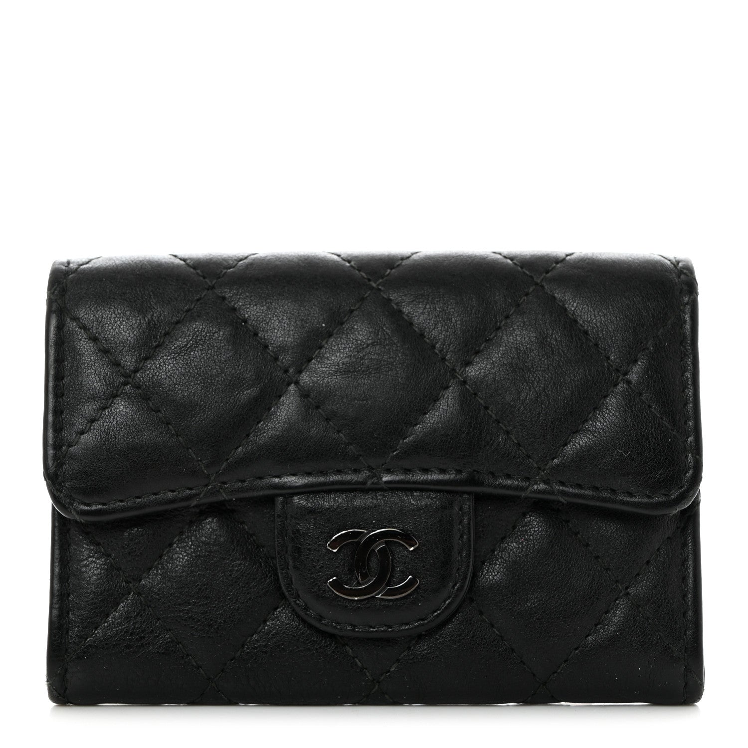 Chanel Crumpled Calfskin Quilted Flap Card Holder Wallet So Black 1 of 10